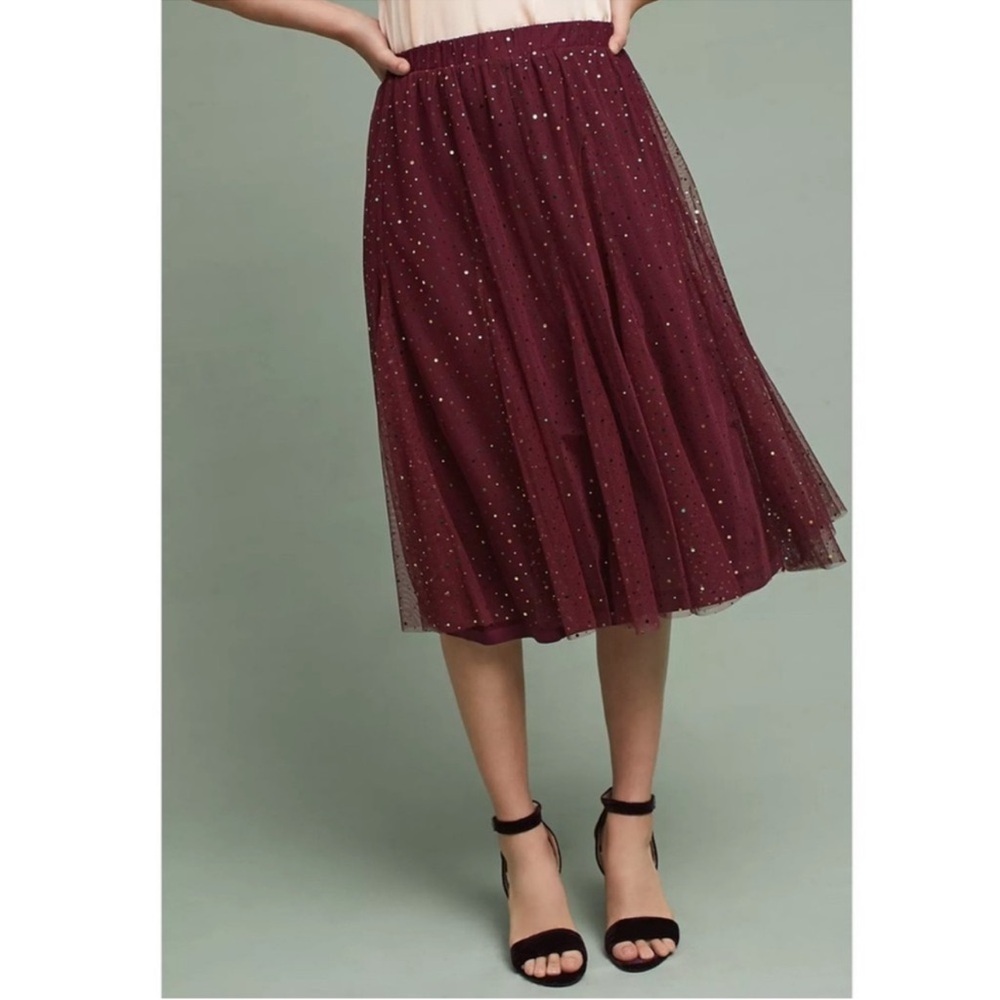 HD in Paris Red Sequin A-Line Midi Skirt